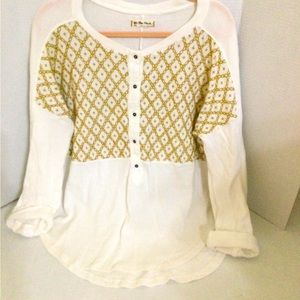 Free People Free Spirit Oversized Henley White/Tan, size Small